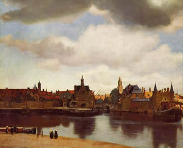 Dutch painter Jan Vermeer painted the town of Delft, Holland where he lived for his entire life (1632-1675). Above the town, he painted <a href="/earth/Atmosphere/clouds/stratocumulus.html&edu=high">stratocumulus clouds</a> in the sky. Stratocumulus clouds usually produce only light precipitation, in the 
form of <a href="/earth/Atmosphere/precipitation/drizzle.html&edu=high">drizzle</a>.<p><small><em>Image courtesy of Corel</em></small></p>